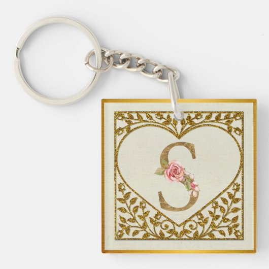 Gepersonaliseerd bloemenmonogram, van A tot Z Sleutelhanger (Voorkant)