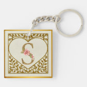 Gepersonaliseerd bloemenmonogram, van A tot Z Sleutelhanger (Achterkant)