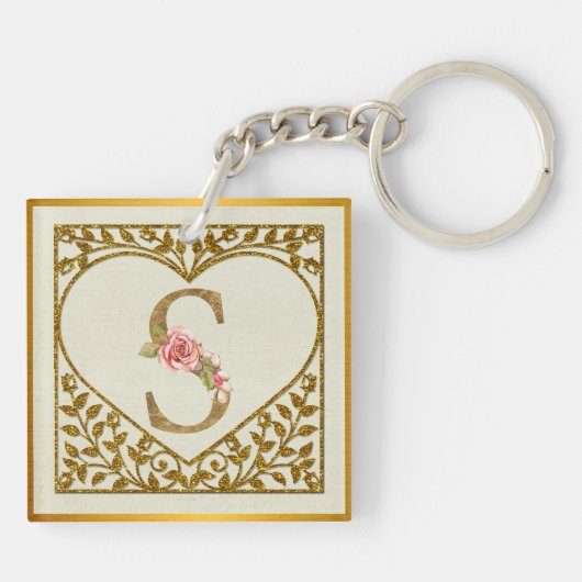 Gepersonaliseerd bloemenmonogram, van A tot Z Sleutelhanger (Achterkant)