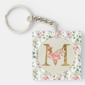 Gepersonaliseerd bloemenmonogram, van A tot Z Sleutelhanger (voorkant)
