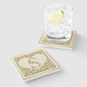 Gepersonaliseerd bloemenmonogram, van A tot Z Stenen Onderzetter (Zijkant)