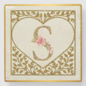 Gepersonaliseerd bloemenmonogram, van A tot Z Stenen Onderzetter (Voorkant)