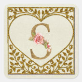 Gepersonaliseerd bloemenmonogram, van A tot Z Vierkante Sticker (Voorkant)