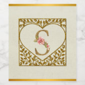 Gepersonaliseerd bloemenmonogram, van A tot Z Wijn Etiket (Enkel label)