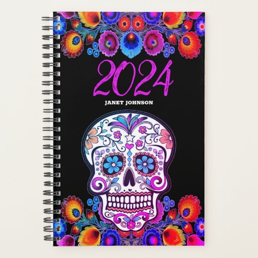 Gepersonaliseerd Bloemensuiker schedel Dagelijks W Planner (Voorkant)
