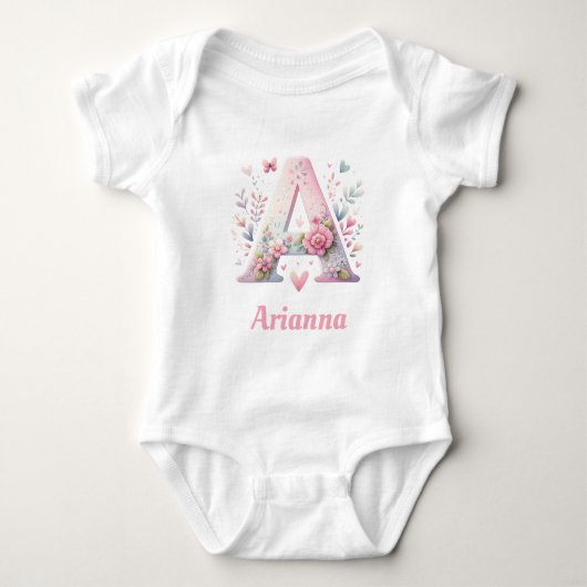 Gepersonaliseerd bloemmonogram Baby Bodysuit (Voorkant)