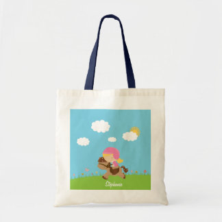 Gepersonaliseerd blonde paardenmeisje floral tote bag