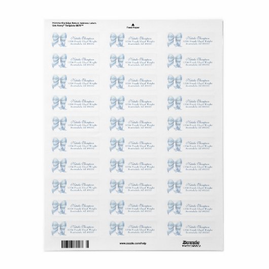 Gepersonaliseerd Blue Bow Retour Mailing Adres Etiket (Full Sheet)