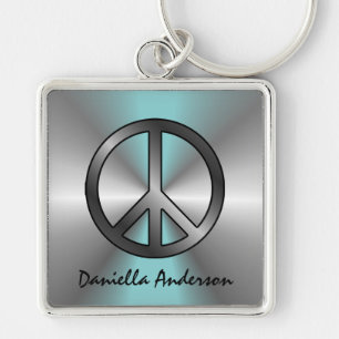 Gepersonaliseerd: Blue Burst Peace Sign-Sleutelhan Sleutelhanger