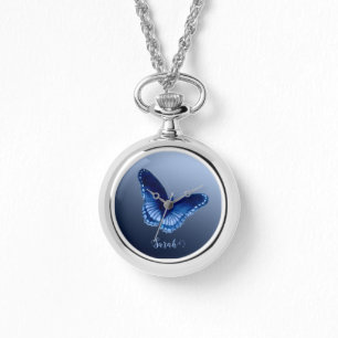 Gepersonaliseerd Blue Butterfly Ketting horloge
