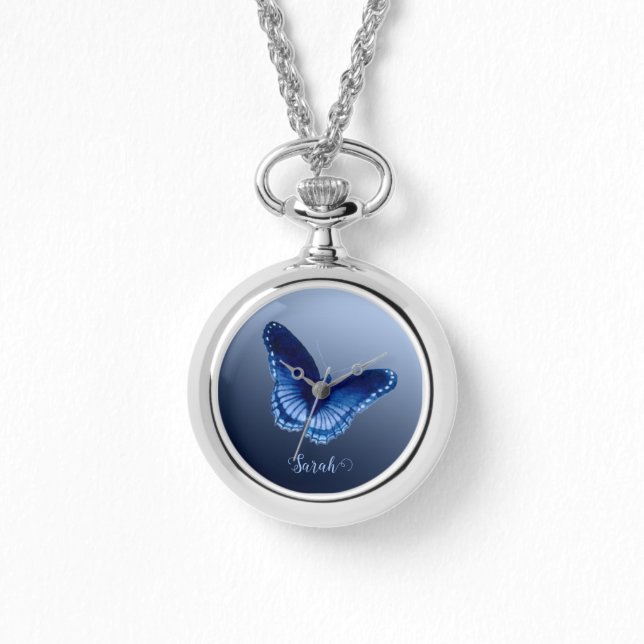 Gepersonaliseerd Blue Butterfly Ketting horloge (Voorkant)