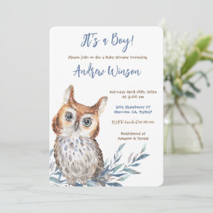 Gepersonaliseerd Blue Owl Baby shower Kaart