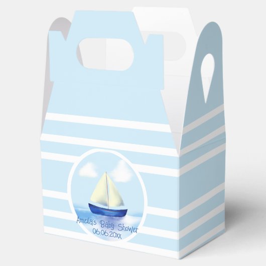 Gepersonaliseerd Blue Sailboat Baby shower Bedankdoosjes (Geopend)