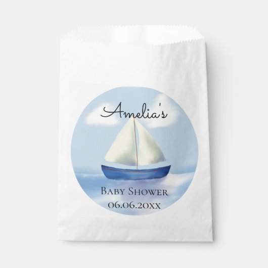 Gepersonaliseerd Blue Sailboat Baby shower Bedankzakje (Voorkant)