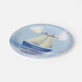 Gepersonaliseerd Blue Sailboat Baby shower Papieren Bordje (Gekanteld)
