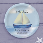 Gepersonaliseerd Blue Sailboat Baby shower Papieren Bordje