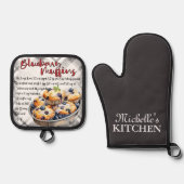 Gepersonaliseerd Blueberry Muffins bakken recept Ovenwant & Pannenlap Set (Voorkant)