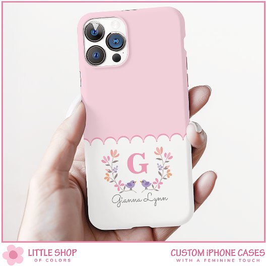 Gepersonaliseerd Blush Pink Floral Monogram Case-Mate iPhone Case