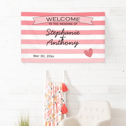 Gepersonaliseerd Blush roze gestreept ombre Weddin Spandoek (Insitu)