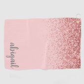 Gepersonaliseerd Blush Roze Glitter Modern Monogra Golfhanddoek (Horizontaal)