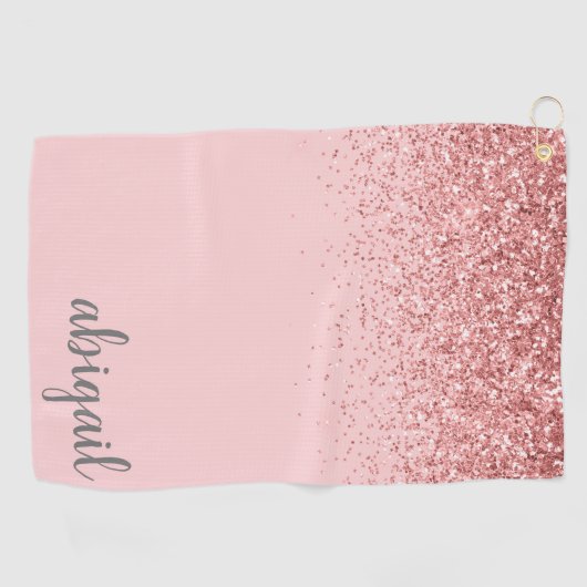 Gepersonaliseerd Blush Roze Glitter Modern Monogra Golfhanddoek (Horizontaal)
