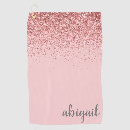 Gepersonaliseerd Blush Roze Glitter Modern Monogra Golfhanddoek (Voorkant)