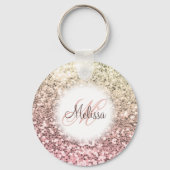 Gepersonaliseerd Blush Roze  Glitter Monogram Naam Sleutelhanger (Voorkant)