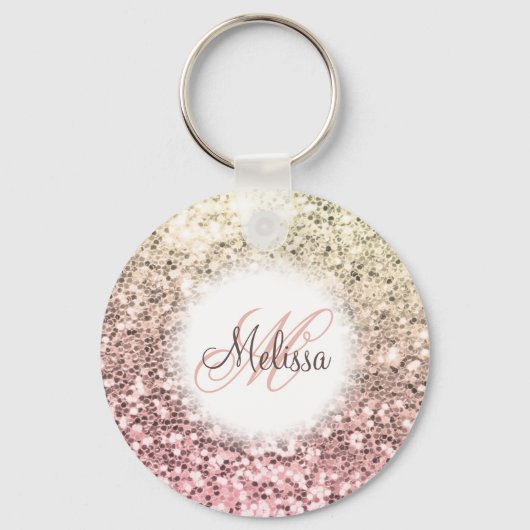 Gepersonaliseerd Blush Roze Glitter Monogram Naam Sleutelhanger (Voorkant)