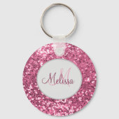 Gepersonaliseerd Blush Roze  Glitter Monogram Naam Sleutelhanger (Voorkant)