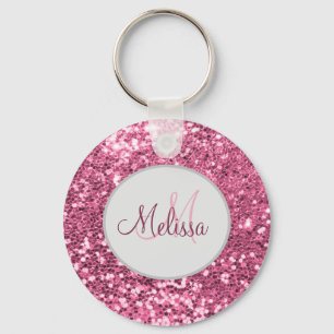 Gepersonaliseerd Blush Roze  Glitter Monogram Naam Sleutelhanger