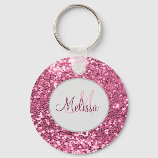 Gepersonaliseerd Blush Roze  Glitter Monogram Naam Sleutelhanger (Voorkant)