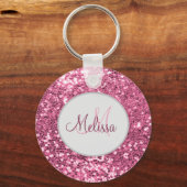 Gepersonaliseerd Blush Roze  Glitter Monogram Naam Sleutelhanger (Voorkant)