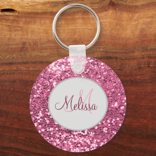 Gepersonaliseerd Blush Roze  Glitter Monogram Naam Sleutelhanger (Voorkant)