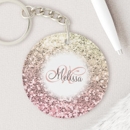 Gepersonaliseerd Blush Roze Glitter Monogram Naam Sleutelhanger
