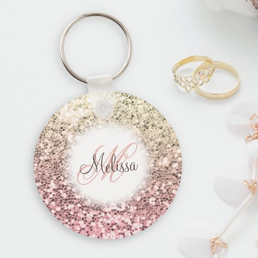 Gepersonaliseerd Blush Roze  Glitter Monogram Naam Sleutelhanger