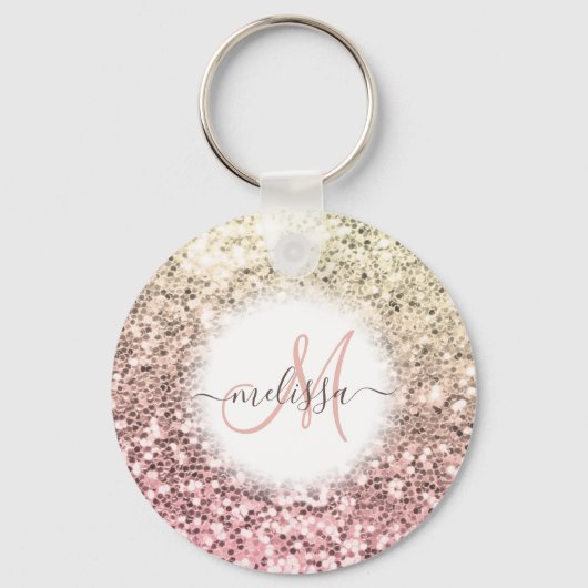 Gepersonaliseerd Blush Roze  Glitter Monogram Naam Sleutelhanger (Voorkant)