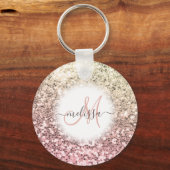 Gepersonaliseerd Blush Roze  Glitter Monogram Naam Sleutelhanger (Voorkant)