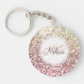 Gepersonaliseerd Blush Roze  Glitter Monogram Naam Sleutelhanger (Voorkant)