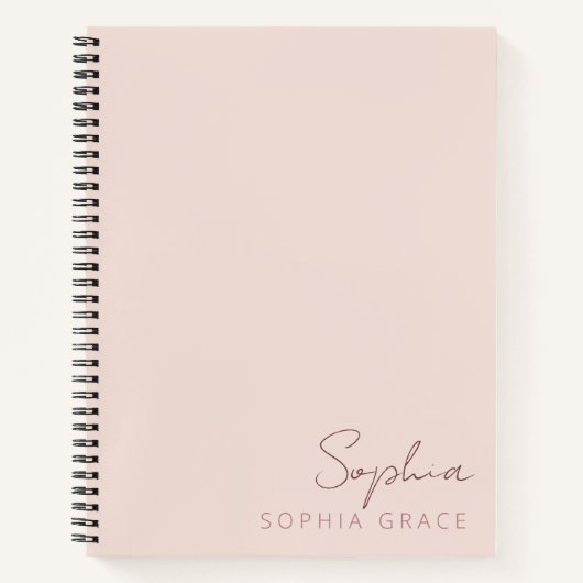 Gepersonaliseerd Blush roze moderne monogram naam Notitieboek (Voorkant)