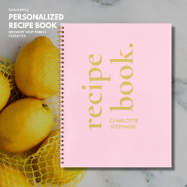 Gepersonaliseerd Blush Roze Typografie Recipe Book Notitieboek