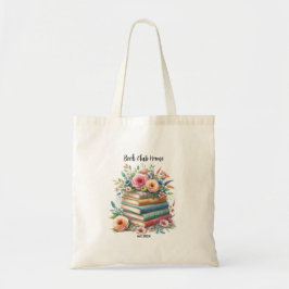 Gepersonaliseerd boekenclub Stapel boeken met bloe Tote Bag