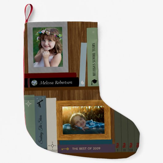 Gepersonaliseerd Boekenrek met Foto's Kleine Kerstsok (Voorkant)