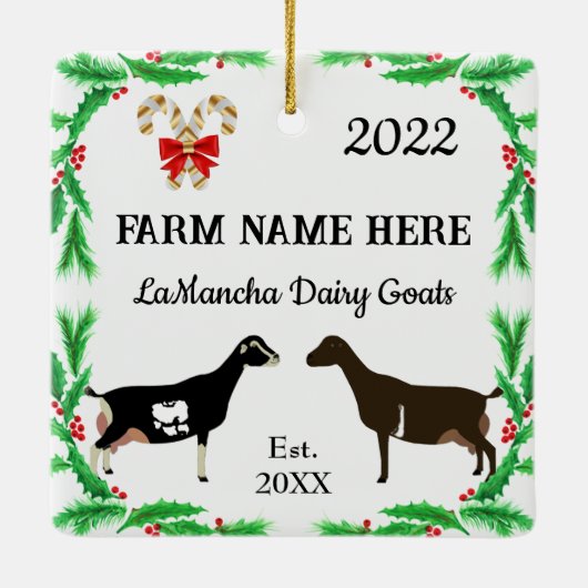 Gepersonaliseerd Boerderij kerstmis LaMancha Dairy Keramisch Ornament (Achterkant)