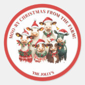 Gepersonaliseerd Boerderij Thema Feestelijke Koeie Ronde Sticker (Voorkant)