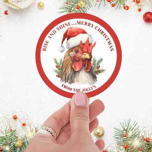 Gepersonaliseerd Boerderij Thema Haan Kerst Ronde Sticker