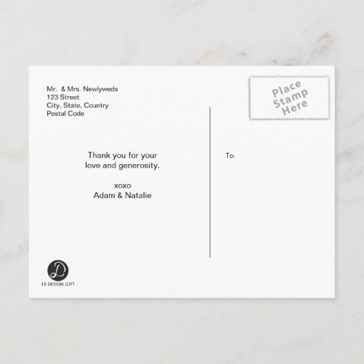 Gepersonaliseerd, boho, Bruiloft Dank je Script Aankondigingskaart (Achterkant)