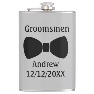 Gepersonaliseerd boog Stropdas Black Grey Groomsme Heupfles