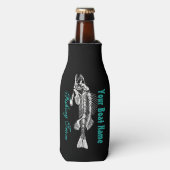 Gepersonaliseerd Bootnaam met Skeleton Vis Flesjeskoeler (Fles Voorkant)