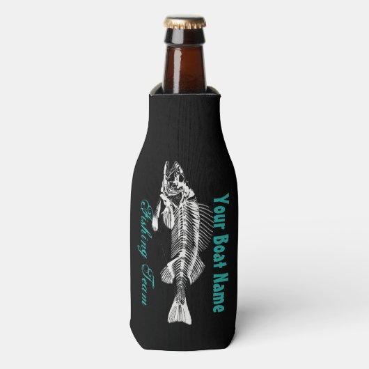 Gepersonaliseerd Bootnaam met Skeleton Vis Flesjeskoeler (Fles Voorkant)