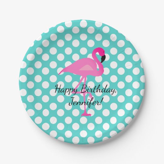 Gepersonaliseerd Bord van Flamingo en Polka Dots P (Voorkant)